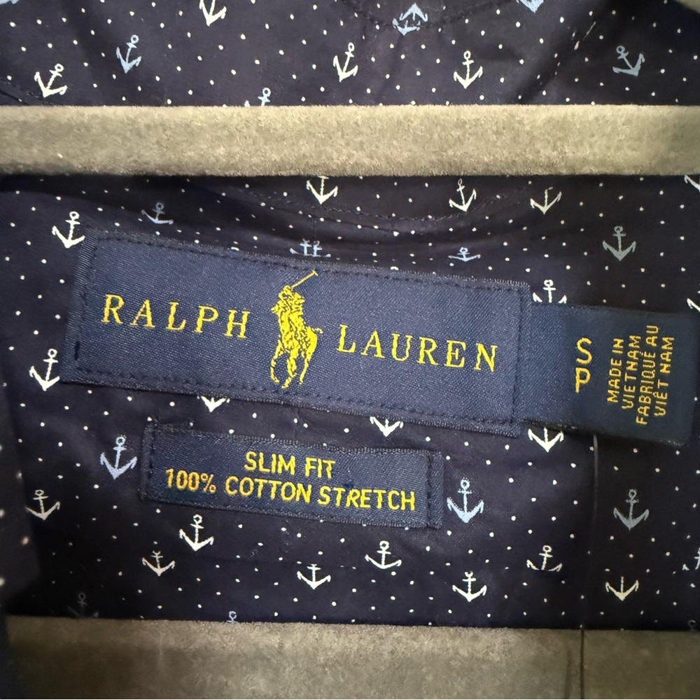 NWT Ralph Lauren Slim Fit Anchor Print Shirt Navy Blue Cotton Stretch Mens Small - Picture 4 of 10